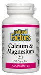 Natural Factors Calcium & Magnesium 2:1+D3, 90 capsules